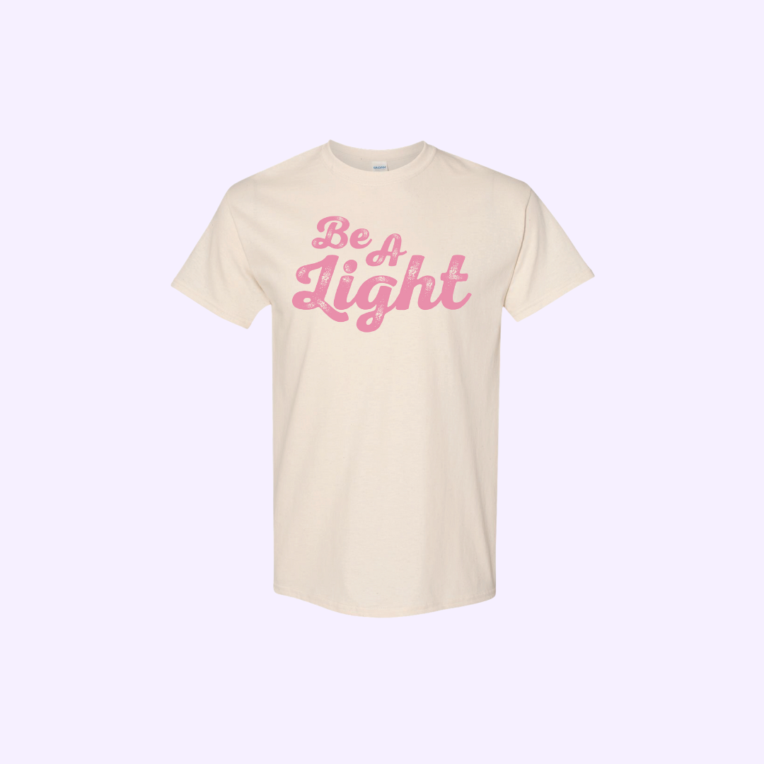 "Be A Light" Tee - Pink on Natural